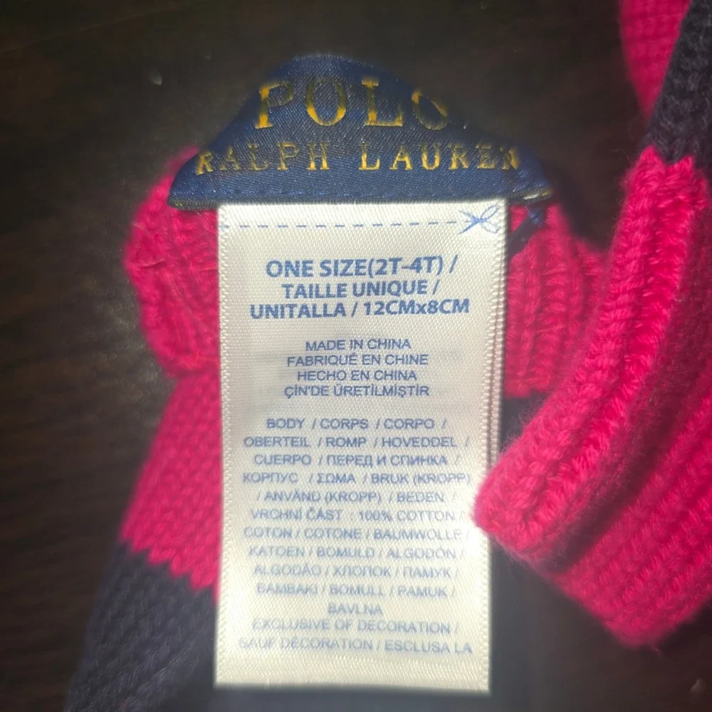 Polo Ralph Lauren Mittens 2T-4T Kids Pink Navy Striped Knit Pony Logo